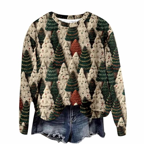 Weihnachtspullover Damen Strick, Weihnachtspulli Damen mit 3D Druck,...