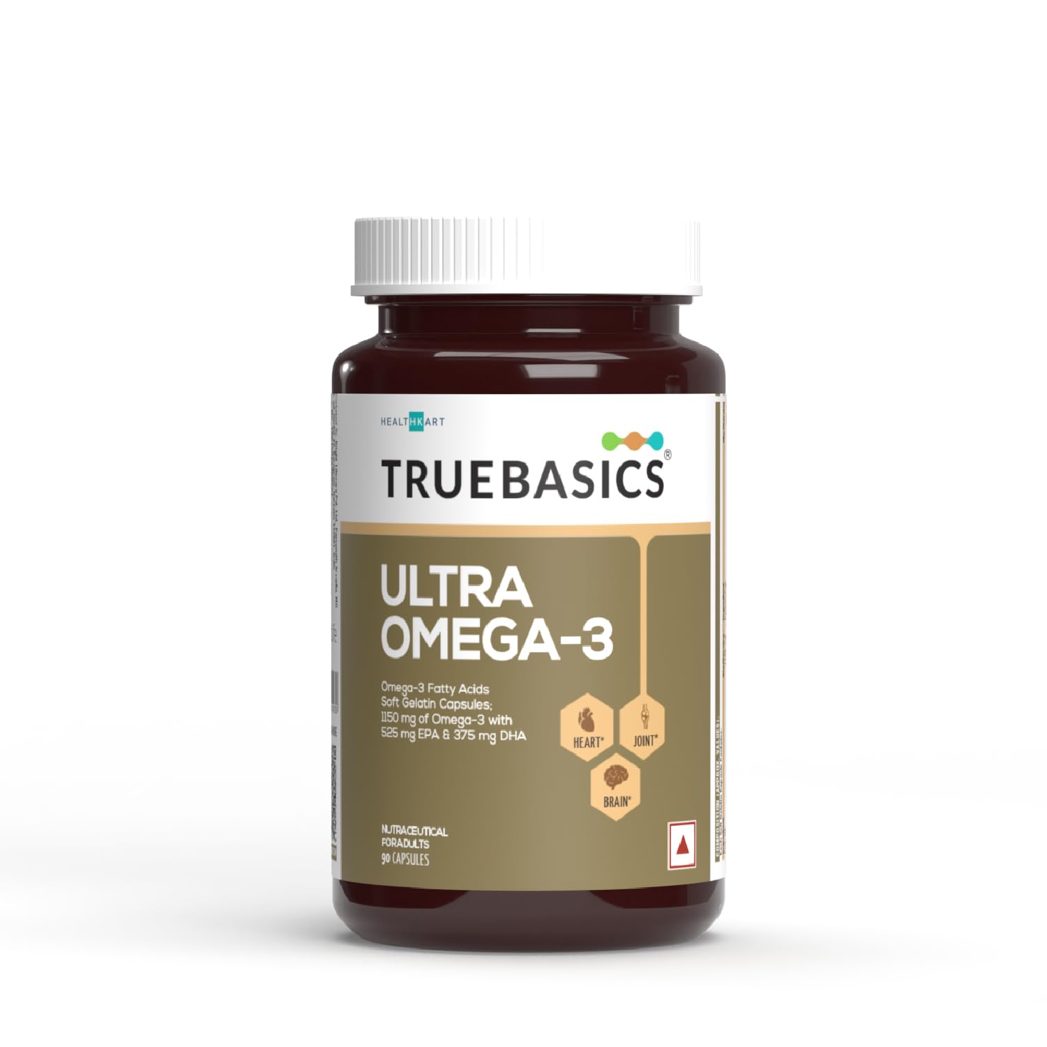 TrueBasics Ultra Omega 3 Fish Oil (90 Capsules) | Triple Strength with 1150mg Omega 3, 525mg EPA & 375mg DHA | For Heart, Joints & Brain Health, 220 grams