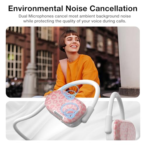 Image of Purity Air Open Ear Headphones - True Air Conduction Wireless Bluetooth Open Ear Earbuds with Dual Mic for iPhone /Android - Secured Long Wearing Comfort, Sports Sweat Resistant (Pink Leopard)