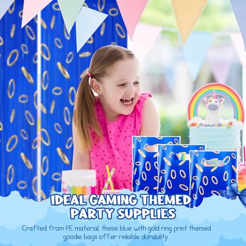 Image of Clysee 50 Pcs Video Game Party Favors Bags Blue Gold Ring Plastic