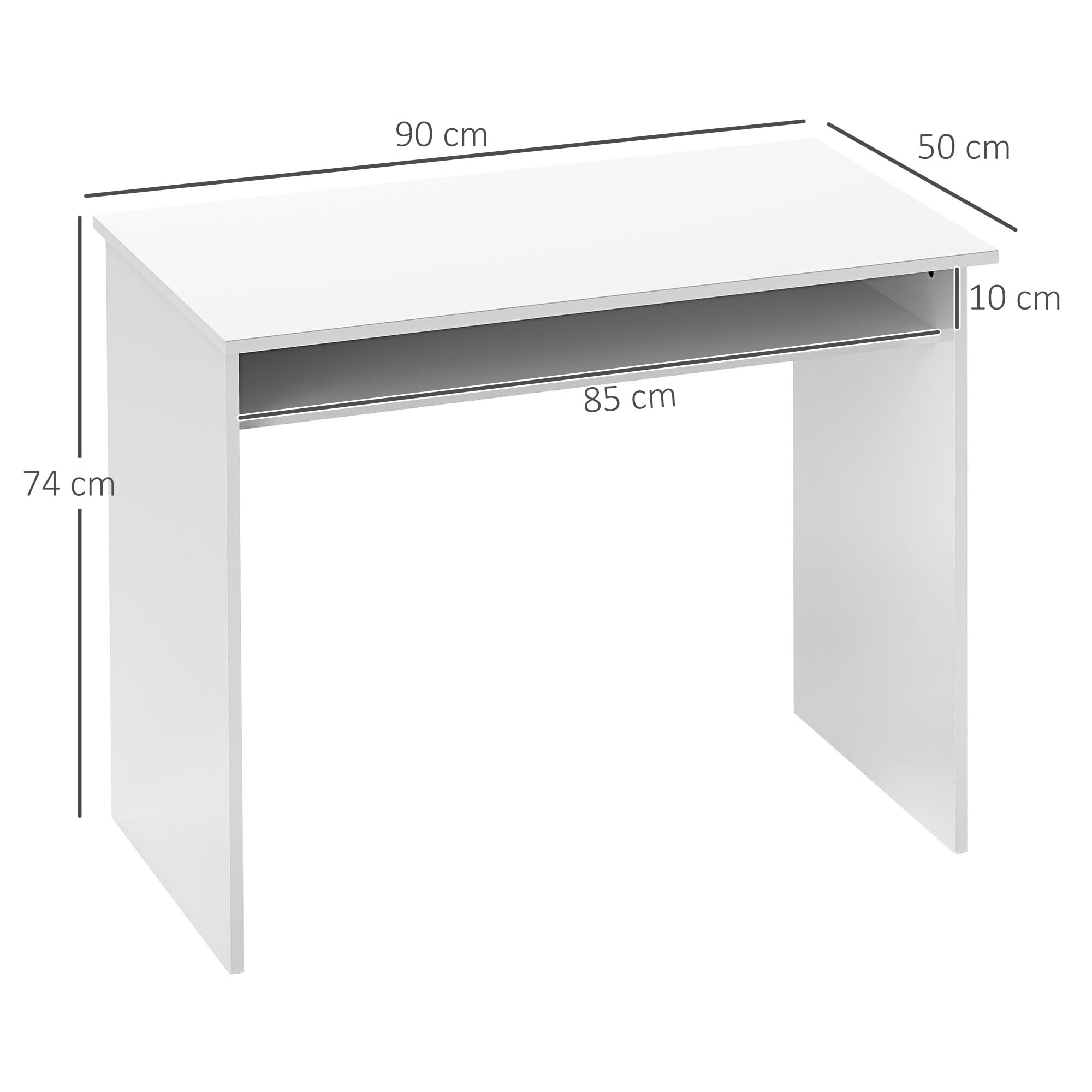 HOMCOM Bureau Informatique avec 1 Étagère 90l x 50P x 74H cm Blanc Laqué