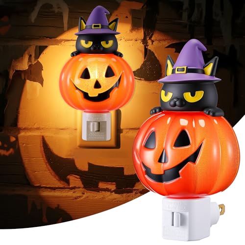 Halloween Jack O' Lantern and Black Cat Night Light, Halloween Pu...