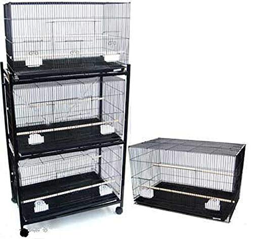 Lot of Four Large 30" Aviary Canary Lovebird Finch Budgie Parakeet Breeding Flight Bird Cages with Rolling Stand (Black, Lot 4 Cages with 3-Tier Stand