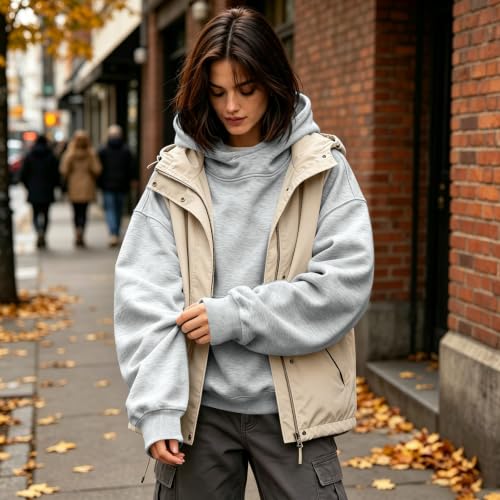 Oversized Mock Neck Sweatshirt Women Fleece Lined Fall Hoodies for Women - image 6
