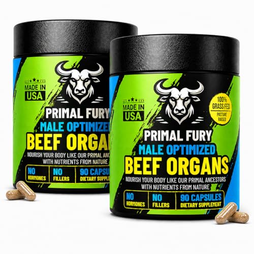 Image of Grass Fed Beef Organ Supplement for Men - Male Optimization Pills - 6 Vital Beef Organs to Drive Prostate Health & Peak Performance, Made in USA, 90 Capsules, 2 Pack