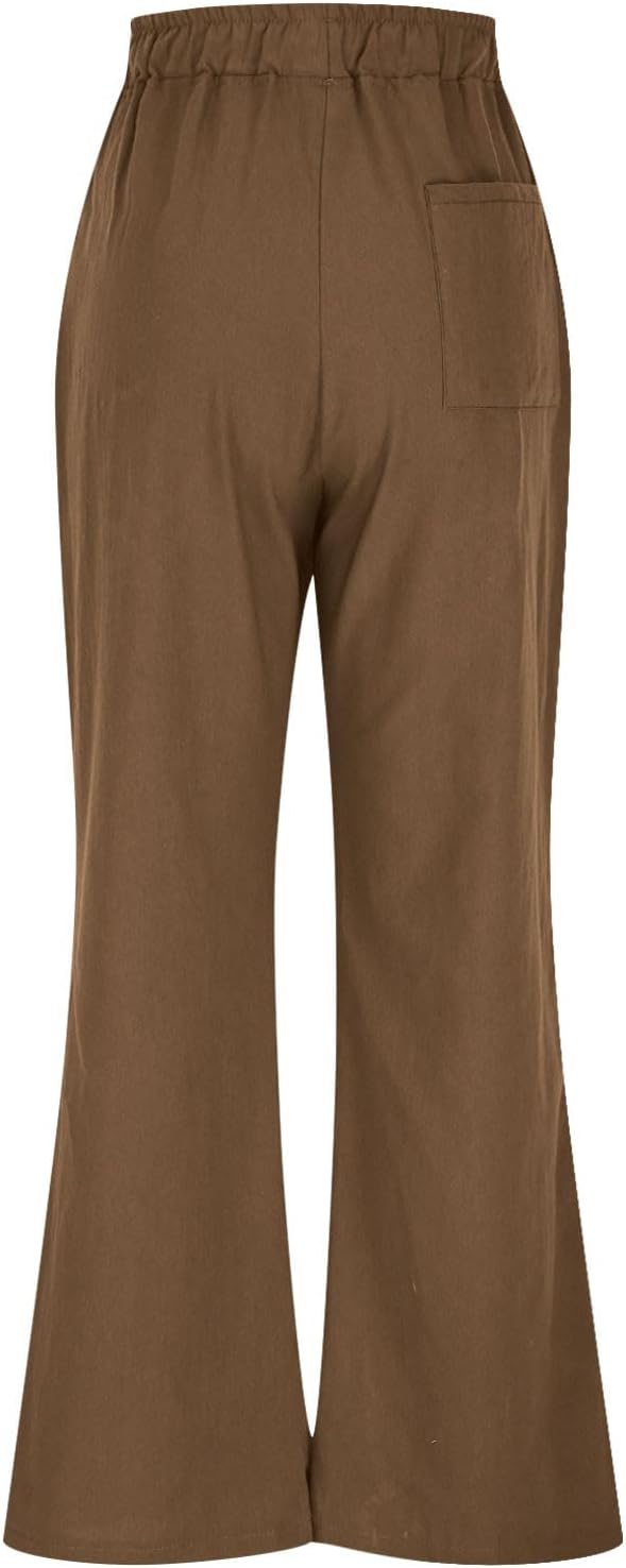Casual Loose Fit Cotton Linen Pants for Women Wide Leg Lounge Trousers with Pockets Baggy Boho Palazzo Pant