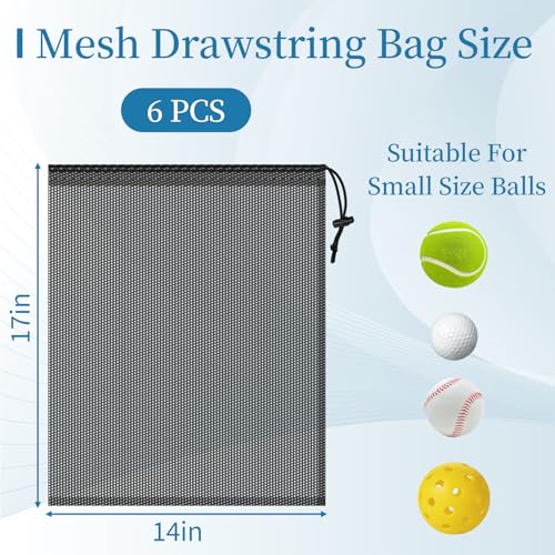 6 Pcs Mesh Bags Drawstring, 14x17 Inch with Lock, Multipurpose Storage Bags for Gym, Balls, Beach, Laundry (Black)2