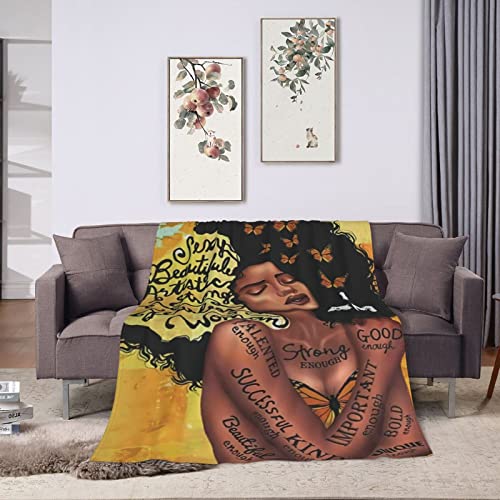 African Black Women Blanket Microfiber Cozy Throw Blanket Soft Queen Size For Couch Camping Travel 60X50 Inch #TOP6