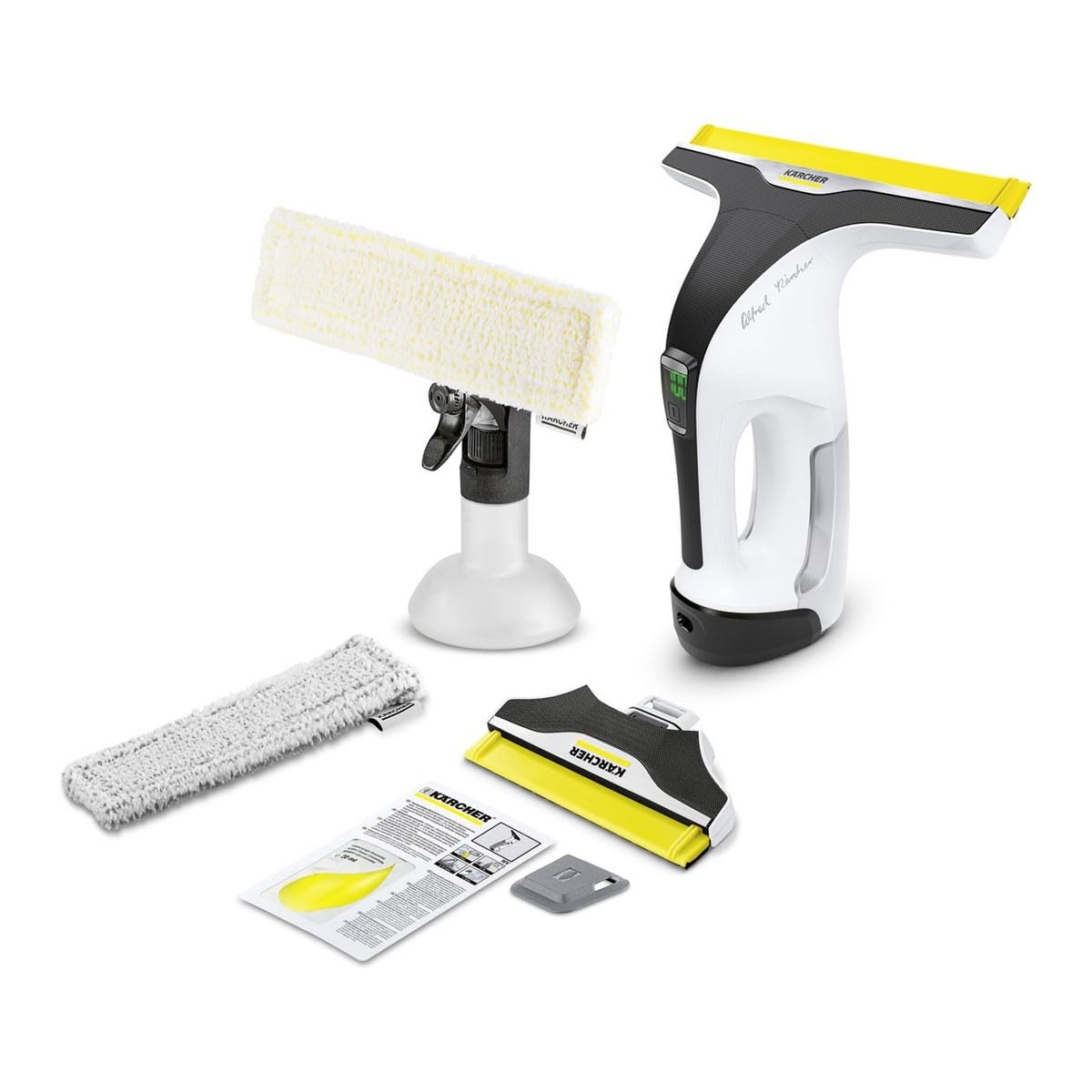 Karcher Akku-Fenstersauger WV 7 Signature Line, Akkulaufzeit: 100 min, LED-Ladezustandsanzeige, 2 Absaugdüsen, Sprühflasche mit 2 Mikrofaserbezügen, Schmutzkratzer, 20 ml Fensterreiniger-Konzentrat
