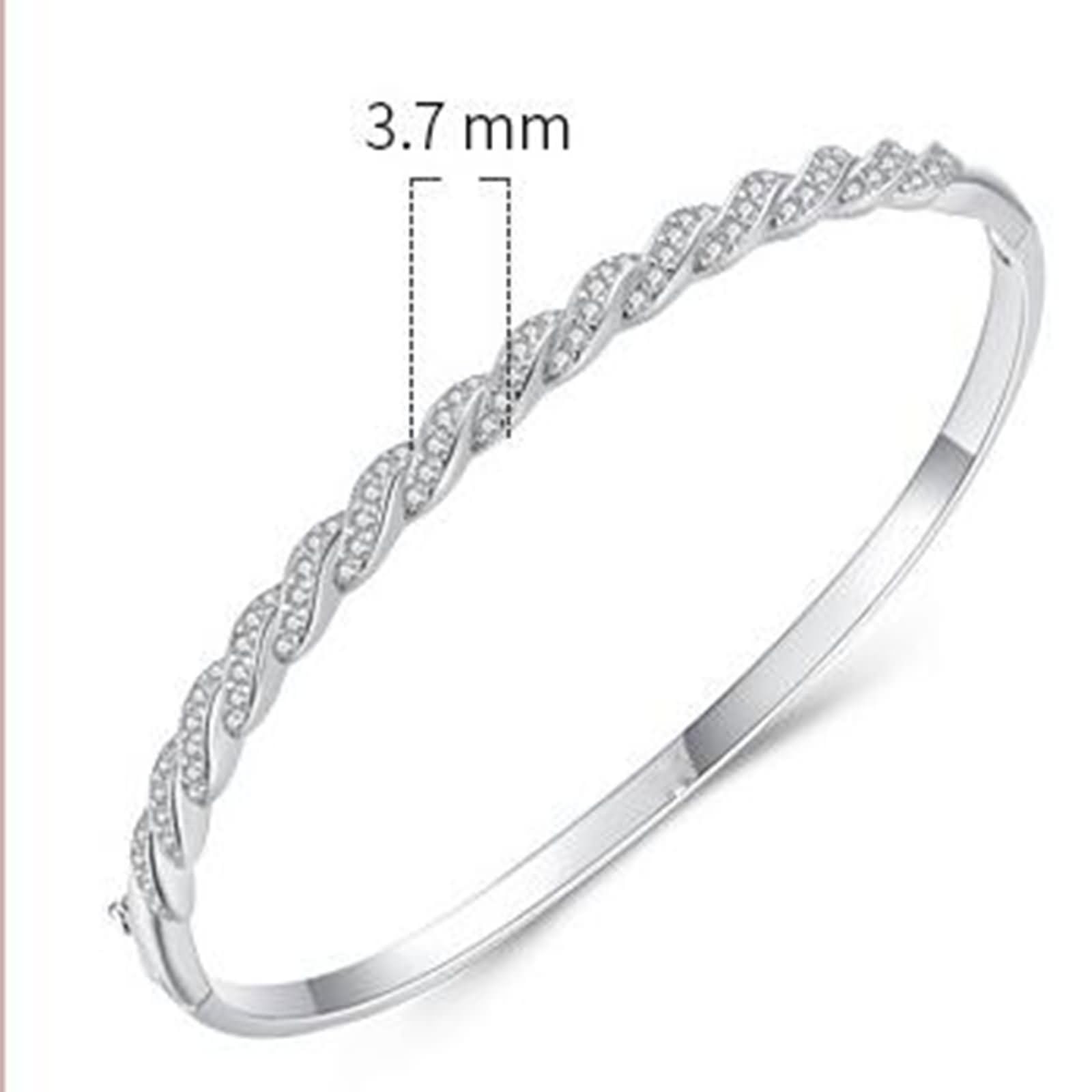 Pulsera de Mujer de Oro Blanco de 9Kilates / 14Kilates / 18Kilates, Geométrico con Moissanita, Cadena 16 CM, Brazalete Mujer Cadena Plata