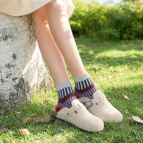 Image of Winter Women Socks 5 Pairs Vintage Wool Casual Thermal Crew Socks