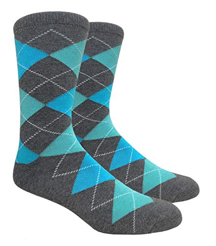 Urban-Peacock Men's Argyle Dress Groomsmen Socks (Multiple Colors Available) (Argyle - Charcoal Grey, Deep Malibu & Turquoise, 8 Pair)