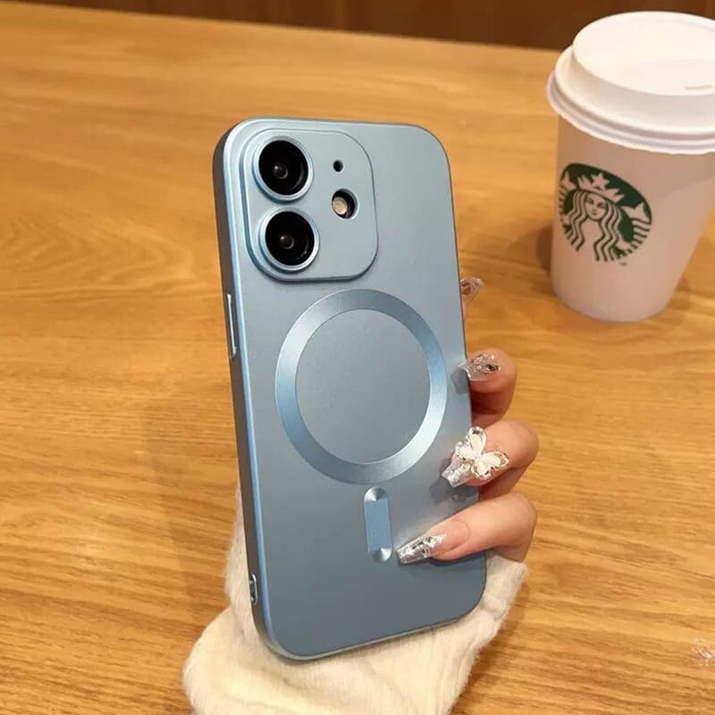 LuxuryKase Silicone Soft Cover with Camera Lens Protector, Compatible Mag-Safe Wireless Charging for iPhone 12 (Silicone | Sierra Blue)