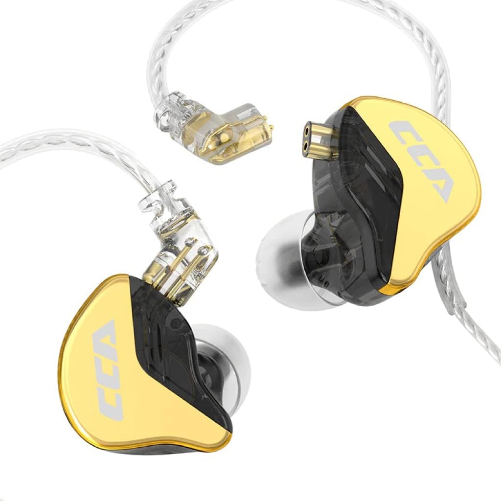 CCA CRA+ in Ear Monitor Headphones, Patented Ultra-Thin Diaphragm Dynamic Driver IEM, Clear Sound & Deep Bass, Wired Earbuds (Golden)