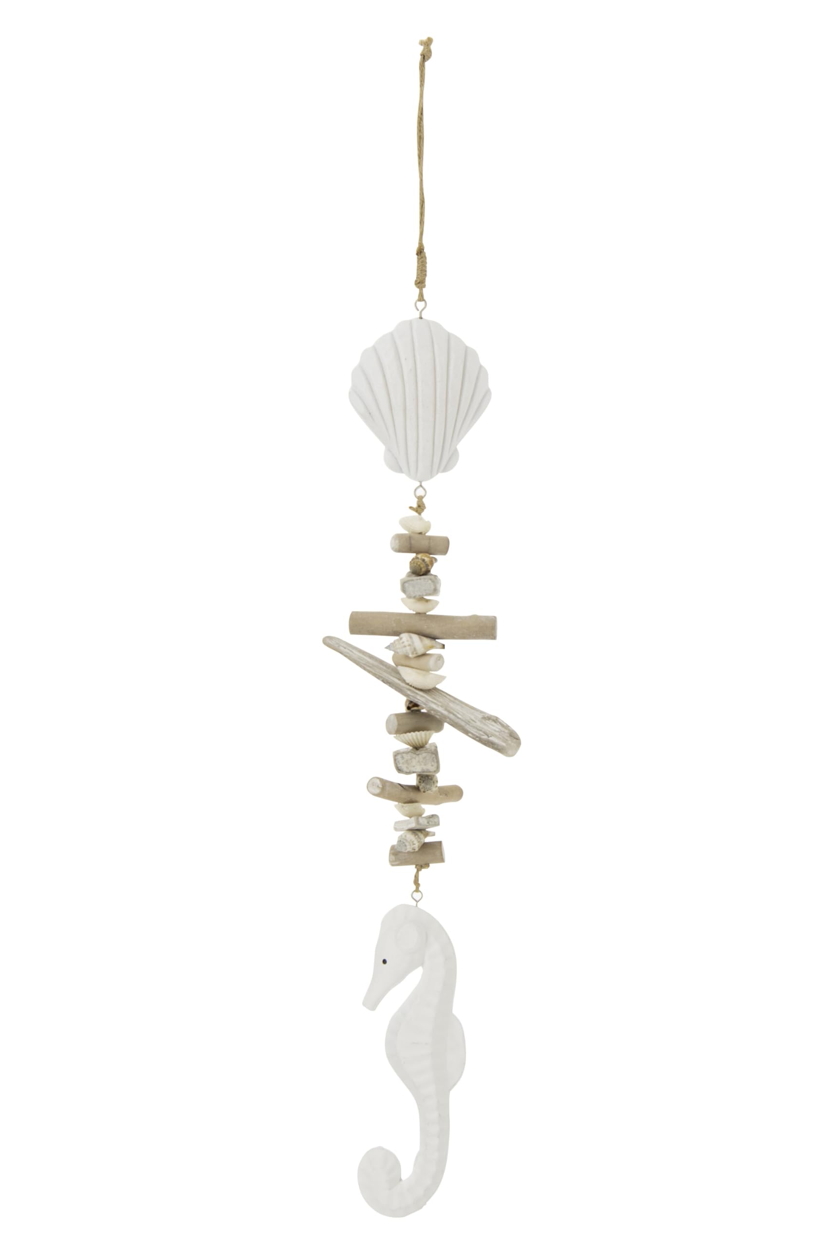 J-Line Suspension Coquillage + Hippocampe - Bois - Blanc/Naturel - 2 pièces