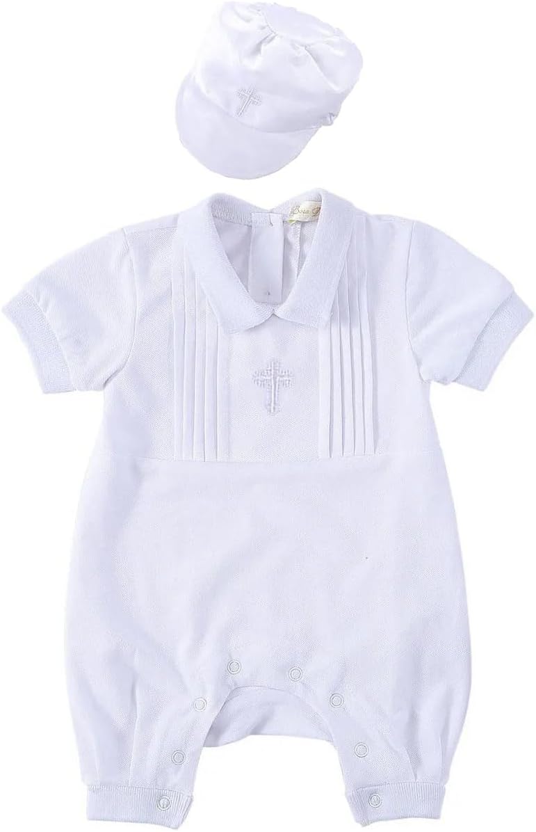 Bow Dream Baby Boy Baptism Outfit Romper with Hat