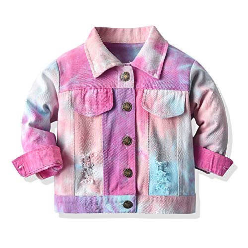 Baby Boys Girls Denim Jacket Toddler Kids Tie Dye Button Down Jeans Jackets Top Coat Outwear(90/18-24 Months, Tie Dye Pink)
