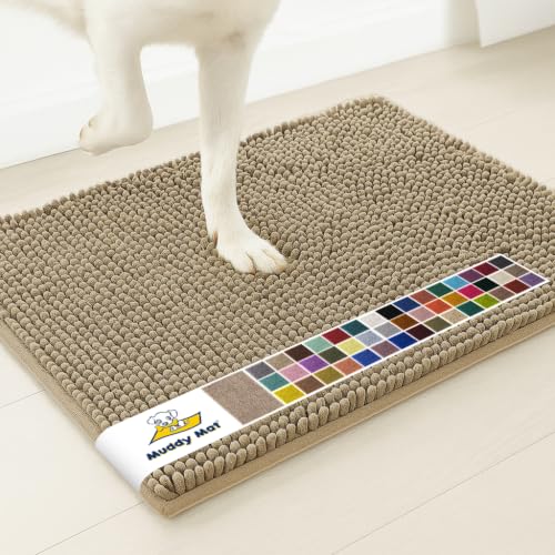Image of Muddy Mat | Super Water Absorbent Door Mat Indoor, Microfiber Quick Dry Chenille Entryway Rug, Slip Resistant Front Door Mat, Indoor Mats for Entryway, Machine Washable Pet Rug, Taupe 24 inch x 120 inch