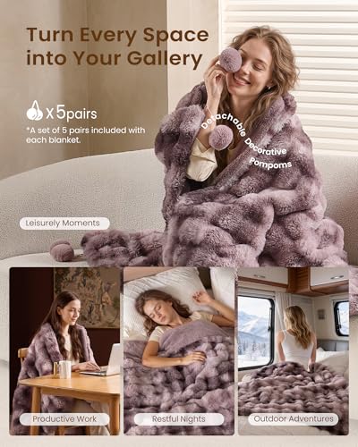 Image of Bearhug Heated Electric Throw Blanket, Luxurious Faux Rabbit Fur Dual-Sided Bubble Heating Blankets, 6 Heat Settings 4-Hour Auto Shut-Off, Machine Washable, 50 inch x 60 inch, Gift-Ready Elegant Packaging