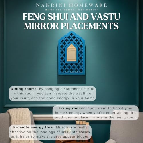 Image of Nandni Homeware Handcrafted Traditional Wooden Jharokha Wall Art with Mirror Work | Boho Vintage Style Decorative Wall Hanging for Living Room, Bedroom & Home Interiors (Blue Mughal)