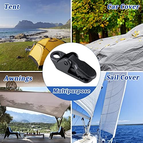 RosewineC 31pcs Tarp Clips Set, Heavy Duty Lock Grip Tent Clips Clamps with Thumb Screw and Bungee Ball Cords Carabiner for Fixing Tarps, Caravan Canopies, Awnings, Outdoor Camping, Tarpaulin