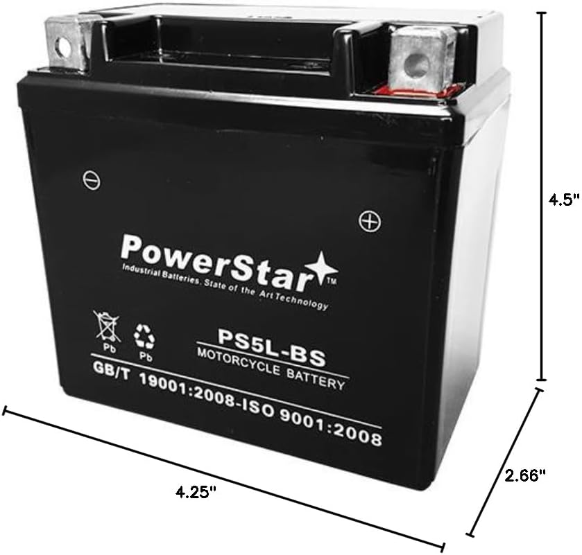 PowerStar YTX5L-BS, 5L-BS, GTX5L-BS Replacement Battery Sealed AGM Replacement for Honda, KTM, Kymco