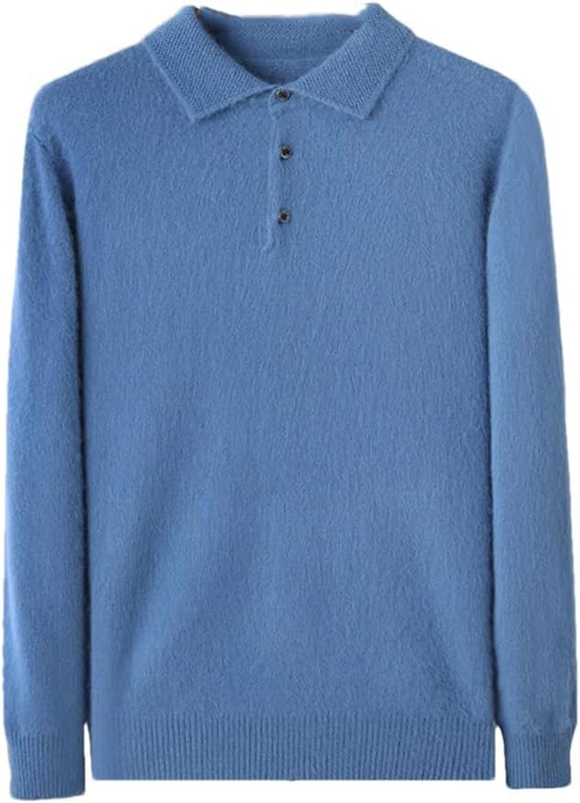 Pull homme cachemire polo tricoté bleu brume taille S vêtement professionnel uni