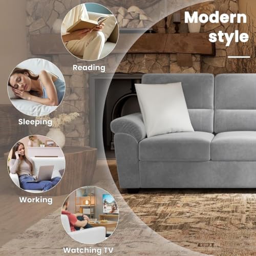 Image of Anderson Sofa Set for Living Room | Sectional Sofas | Premium Leather Sofa for Home Office | Leather Sofa Set | Leatherette Sofa (Light Grey Fabric, 3+1+1 Seater)