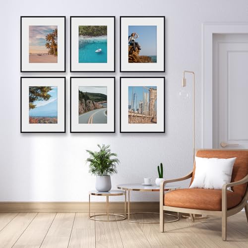 Image of Fixwal 16x20 Picture Frame Set of 6 with Shatter Resistant Plastic Cover, Thin Border Light Weight Poster Frames for Wall Gallery Display, Black