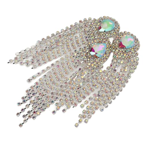 OEBUAFI Charretera con Borla de Diamantes de Imitación, Insignia Decorativa para Hombro con Diamantes de Imitación de Aleación, para Fiestas, Uniformes Azul Marino, Disfraces, (Silver)