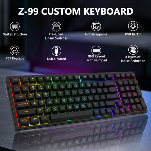 Image of HUO JI Z-99 Wired Mechanical Keyboard, Creamy Sound, RGB Backlit, Black
