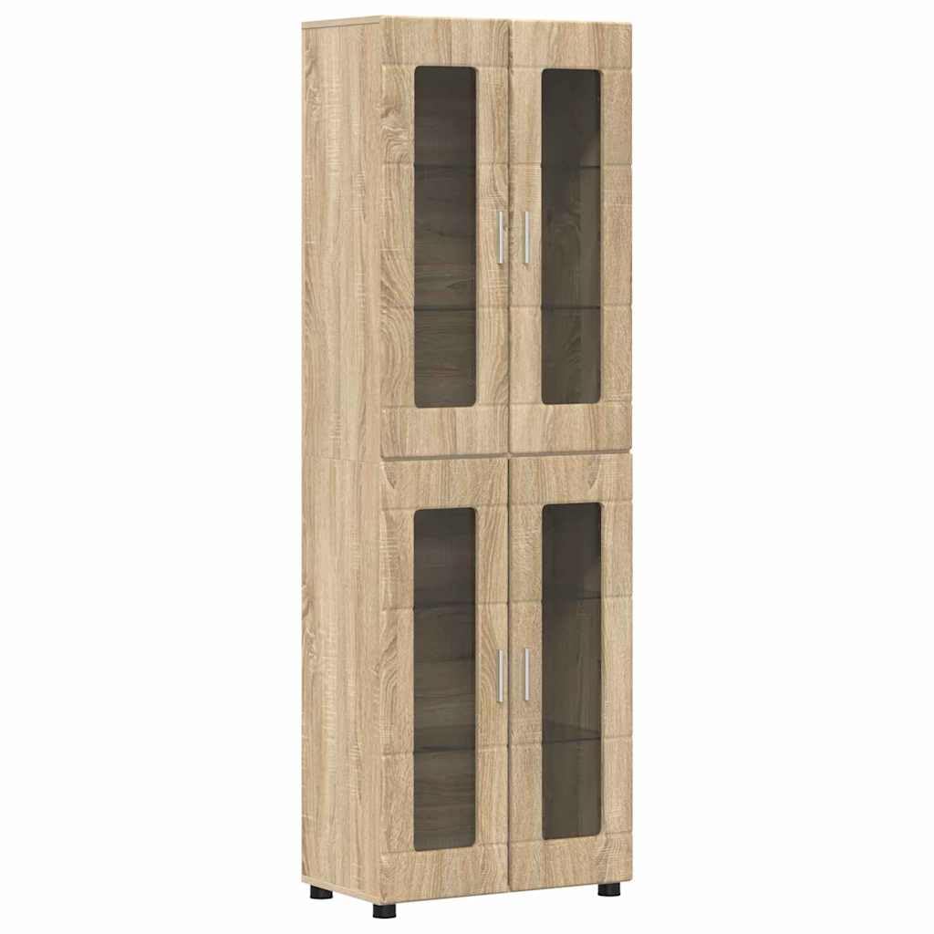 Set di mobili per TV Florin, 3 pezzi, in legno di rovere Sonoma, con ripiano alto e ripiano, moderno set di mobili per soggiorno con molto spazio e cassetti per una conservazione elegante