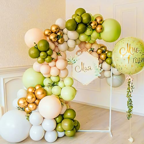 Image of PartyWoo Sage Green Balloons 140pcs Different Sizes Pack of 18 12 10 5 Inch Olive Eucalyptus Dusty Green Boho Neutral Balloon Arch Kit for Baby Shower Woodland Birthday Party Decorations Green-F06