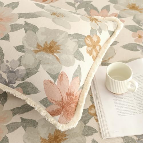 Image of Story@Home King Size Bedcover Set | 400 TC Microfiber Bedding Set with 1 Duvet Cover 1 King Bedsheet 270 x 250 cm & 2 Pillow Covers | Soft Durable Duvet Cover Set Floral Pattern | Beige Peach
