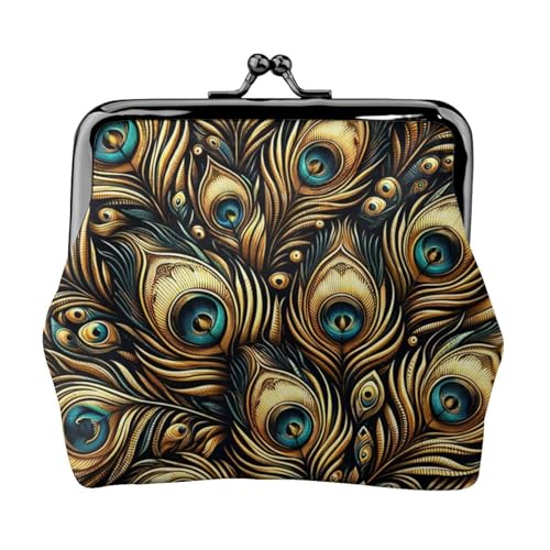 Pu Leather Buckle Coin Purse Ornate-Peacock-Feather Girls Kiss-Lock Change Purse Wallets