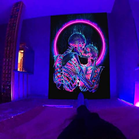 AdirHome Wandteppich Schwarz Licht Tapisserie WandtüCher Psychedelischer Wandteppich Cover
