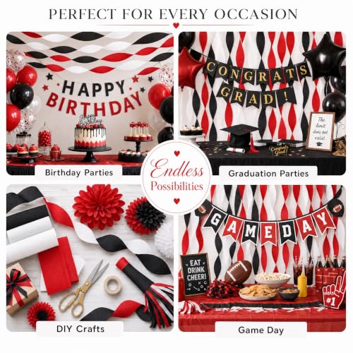 Image of 8 Red Black White Streamers, 656ft Pack of Crepe Paper Party Decorations