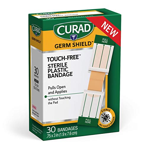 Curad Germ Shield Touch-Free Adhesive Bandage, Plastic Bandage with Easy Application Wrapper.75