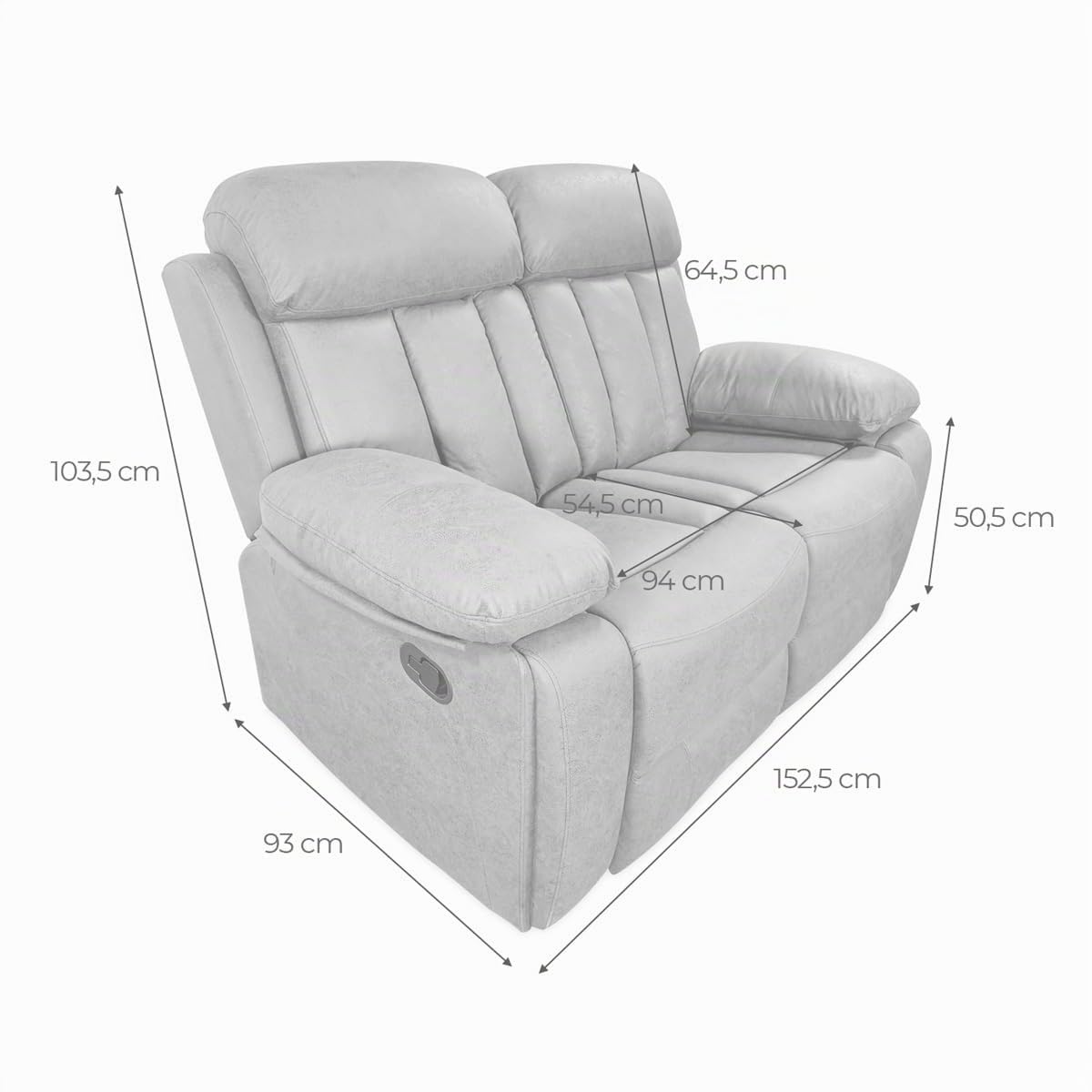 Homey - Sofá de 2 Plazas con Función Relax, Modelo Havana con Reclinación Manual de Respaldo y Resposapiés, Medidas: 152 cm (Ancho) x 103,5 cm (Alto) x 93 cm (Fondo), Choco