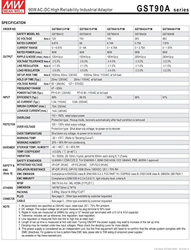 Miniatura 3 de computadora Industrial adaptador 90W 15V 6A gst90a15-p1m Meanwell CA-CC SMPS gst90a Series Mean Well fuente de alimentación de conmutación