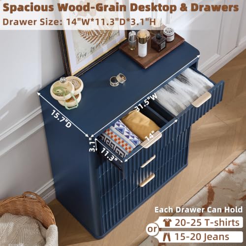 Image of LEYAOYAO Fluted 6 Drawers Dresser for Bedroom Set of 2, 42 inch Tall Modern Chest of Drawer with Metal Handle, Curved Profile Design,Wood Drawer Organizer for Bedroom, Living Room, Hallway,Blue