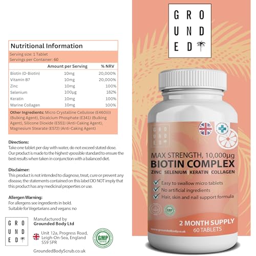 Hair Growth Biotin Complex 10,000mcg with Marine Collagen, Selenium, Keratin & Zinc | x60 Tablets | Hair Growth, Thickness, Strength & Volume | Men & Women Hair Support Supplement - Image 6
