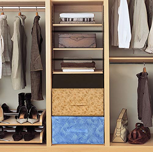 Image of Kuber Industries Laheriya Metalic Print Flodable Storage Box For Toys|Storage Box For Clothes|Drawer Storage And Cloth Organizer|Closet Organizer For Wardrobe (Blue & Beige), Clothing