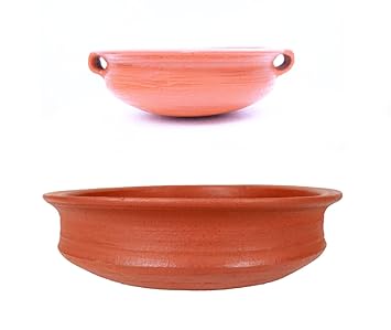Earthen Fine Crafts Clay Earthen Kadai Meenachatti | Varp Uruli for Cooking & Serving (Pack of 2) Red