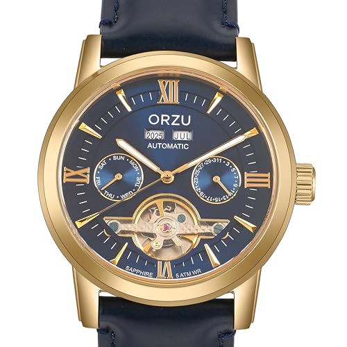 Image of ORZU Automatic Men's Watch Stainless Steel Case & Leather Band Sapphire Glass (MT6003)