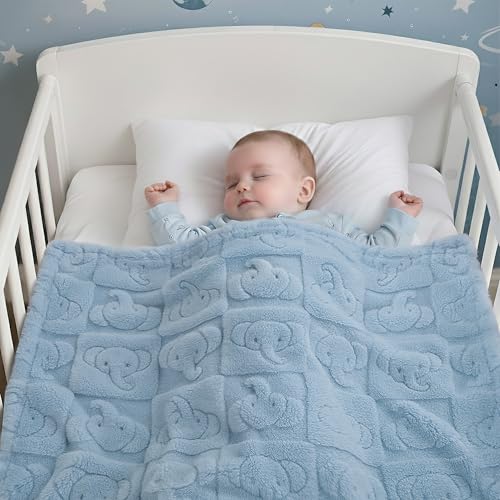 Image of Pro Goleem Elephant Baby Boy Blanket, Soft Fleece Baby Blankets for Boys, 30 inch x 40 inch Blue Crib & Stroller Blanket for Newborns and Toddlers