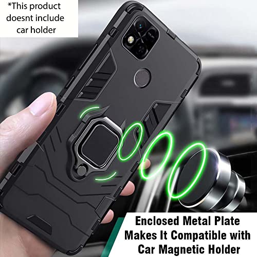 Image of WOW IMAGINE Shock Proof Back Case Mobile Cover Compatible for Xiaomi Mi Redmi 10 Tough Armor Bumper Back Case Cover | Ring Holder & Kickstand in-Built | Excellent 360 Degree Protection - Carbon Black