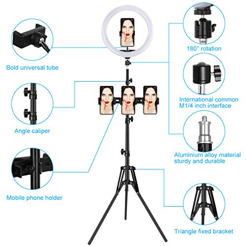 image for VCOO 10”RGB Selfie Ring Light with Tripod Stand & Cell Phone Holder 