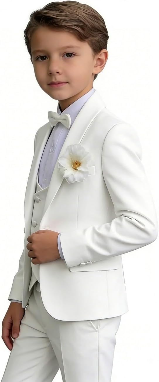 Boys 3 Piece Slim Fit Kids Tuxedo Suits Solid Color Formal Wedding Ring Bearer Outfit Teen Prom Suit