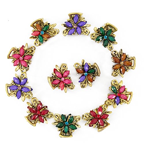 Yeshan Set of 12pcs Vintage Flower Design Metal Mini Jaw Clip,With Rhinestone and Crystal Claw Hair Clip